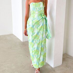 Miima Strapless Midi Dress - Mint Jacquard